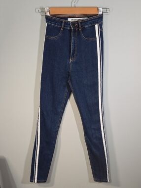 Zara Trafaluc Denim Collection Women’s Size 00 Dark Blue Side-Stripe Jeans Cool